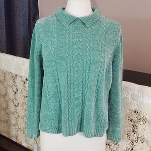 Vintage Green Knit Velour Sweater